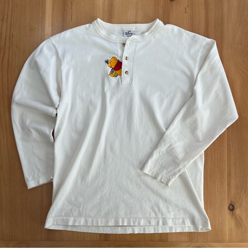 Vintage Disney Store Winnie the Pooh Embroidered Henley 90s Single Stitch